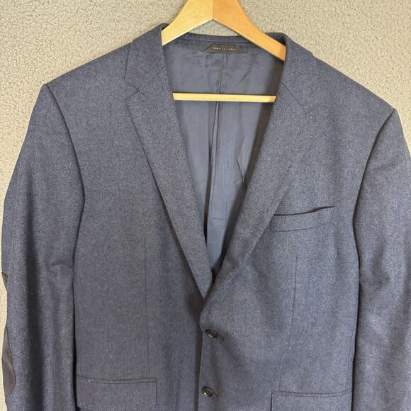 Hugo Boss Blazer Mens 44L Stretch Blue Wool Sport Coat Elbow Patch - Picture 2 of 10